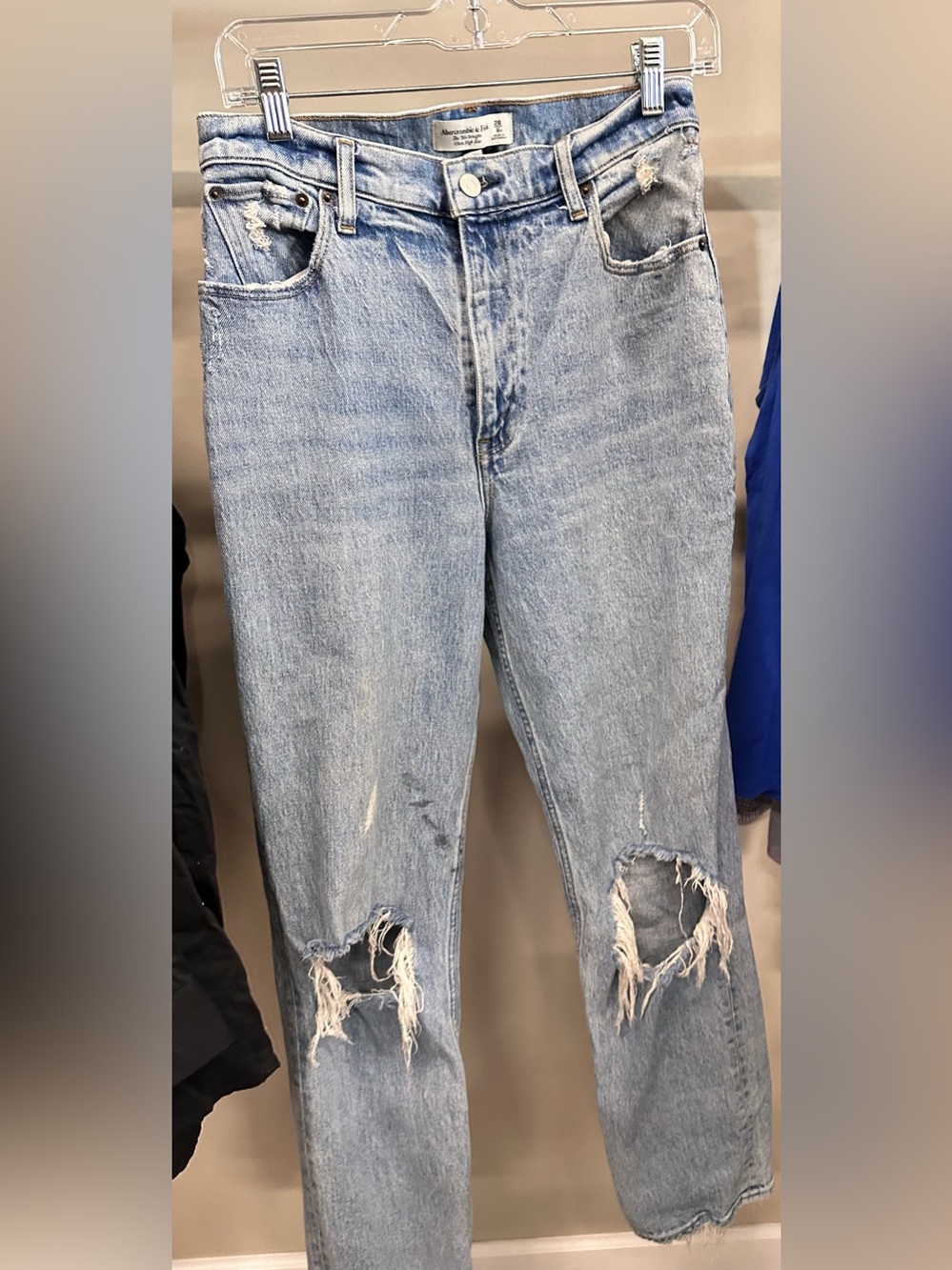 Abercrombie & Fitch Light Blue Distressed Straight Leg Jeans